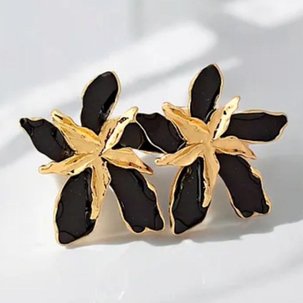 Black & Gold Flower Earrings | NWOT